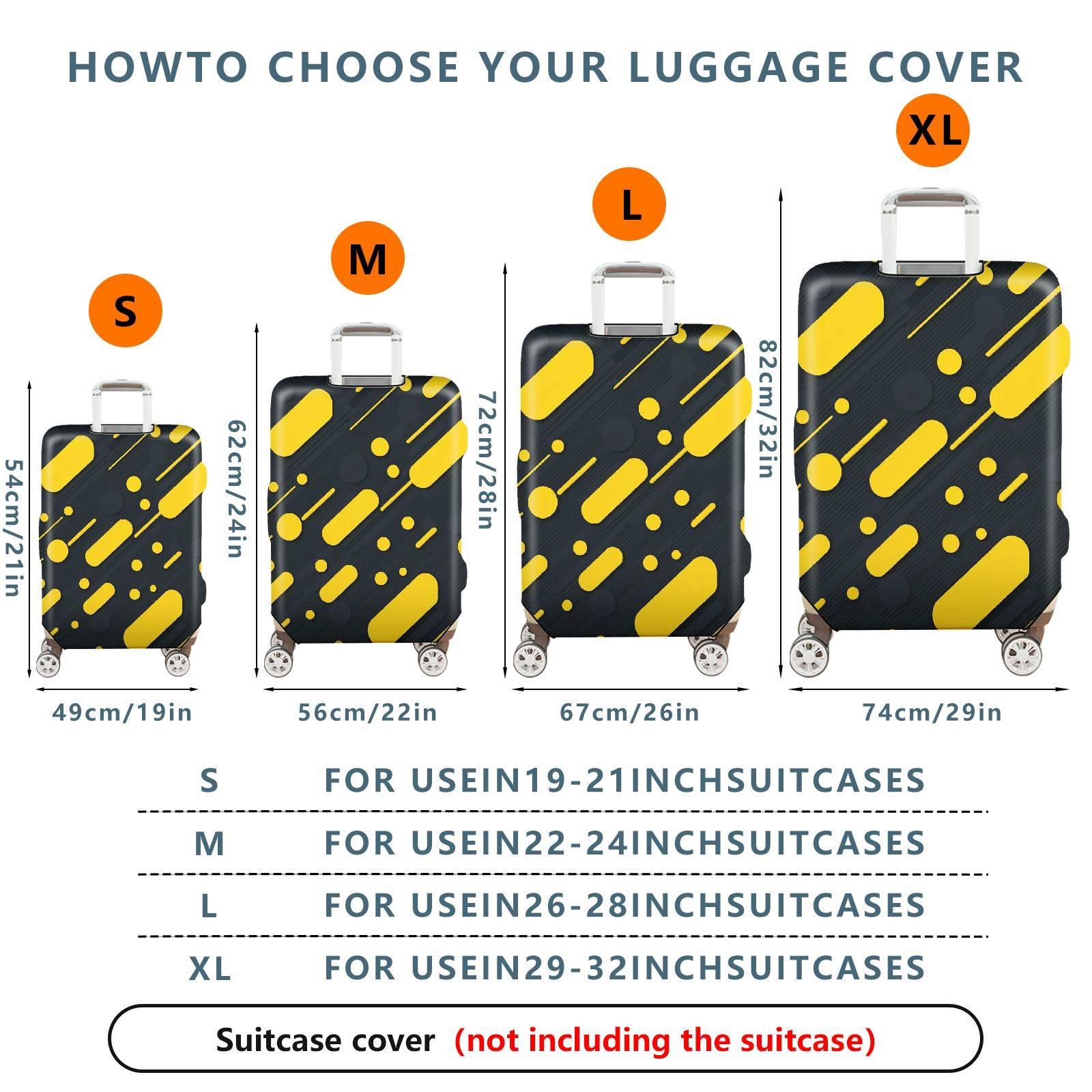 1-Piece Retro Modern Geometric Funky Yellow Black  Suitcase Luggage Cover, Stretch Protective Sleeve