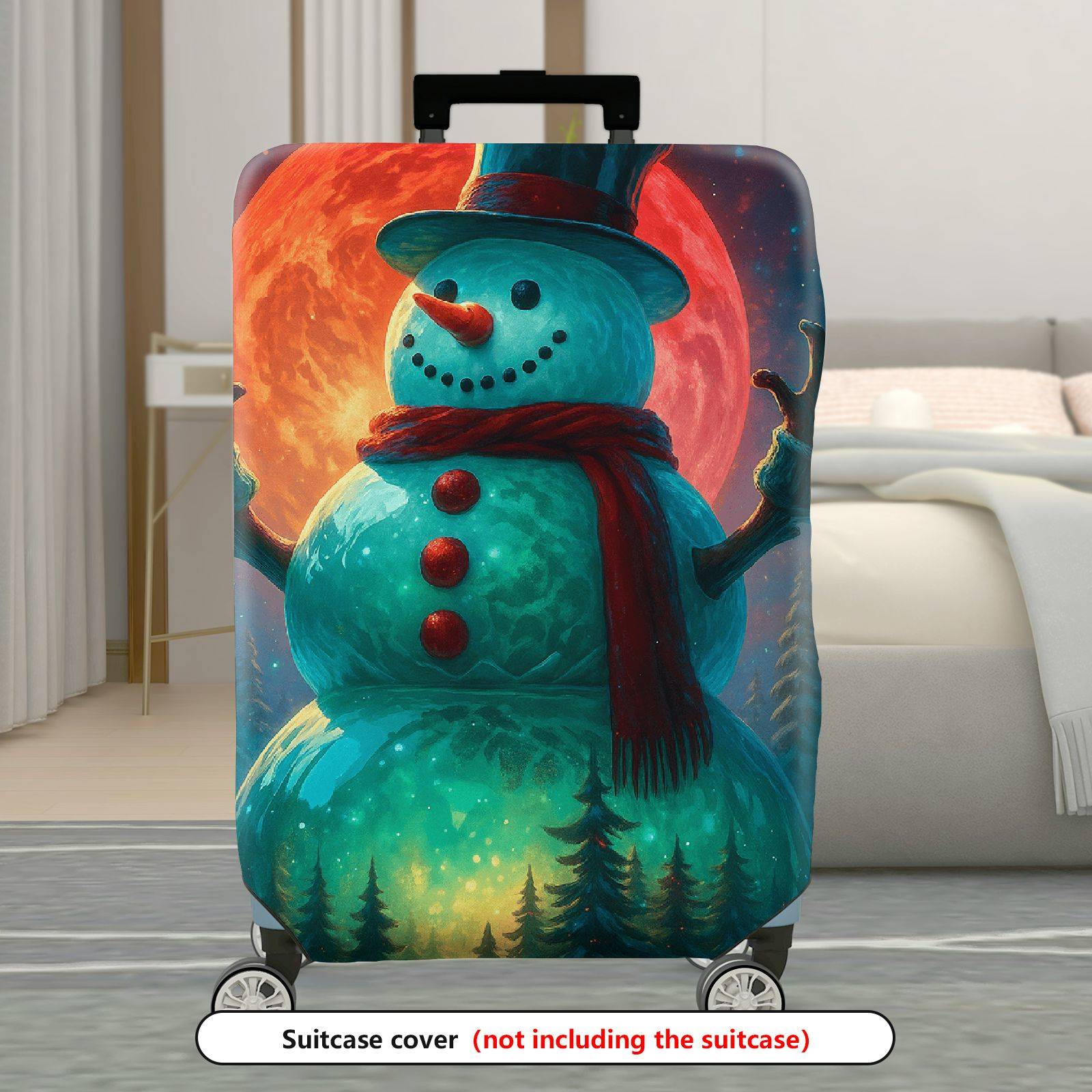 1-Piece Snowman Christmas Winter Holiday Festive Night  Suitcase Luggage Cover, Stretch Protective Sleeve