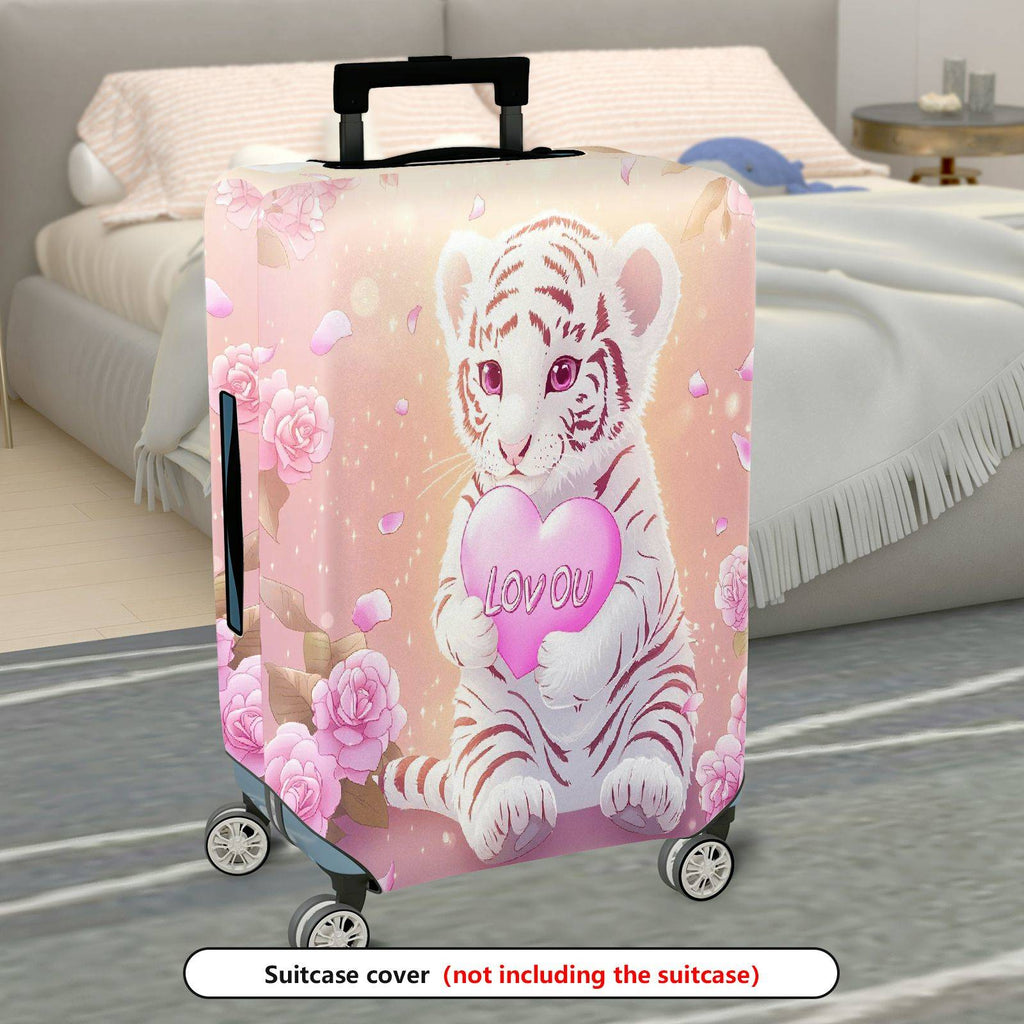 1-Piece Pink Tiger Floral Heart Romantic Love  Suitcase Luggage Cover, Stretch Protective Sleeve