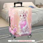 1-Piece Pink Tiger Floral Heart Romantic Love  Suitcase Luggage Cover, Stretch Protective Sleeve