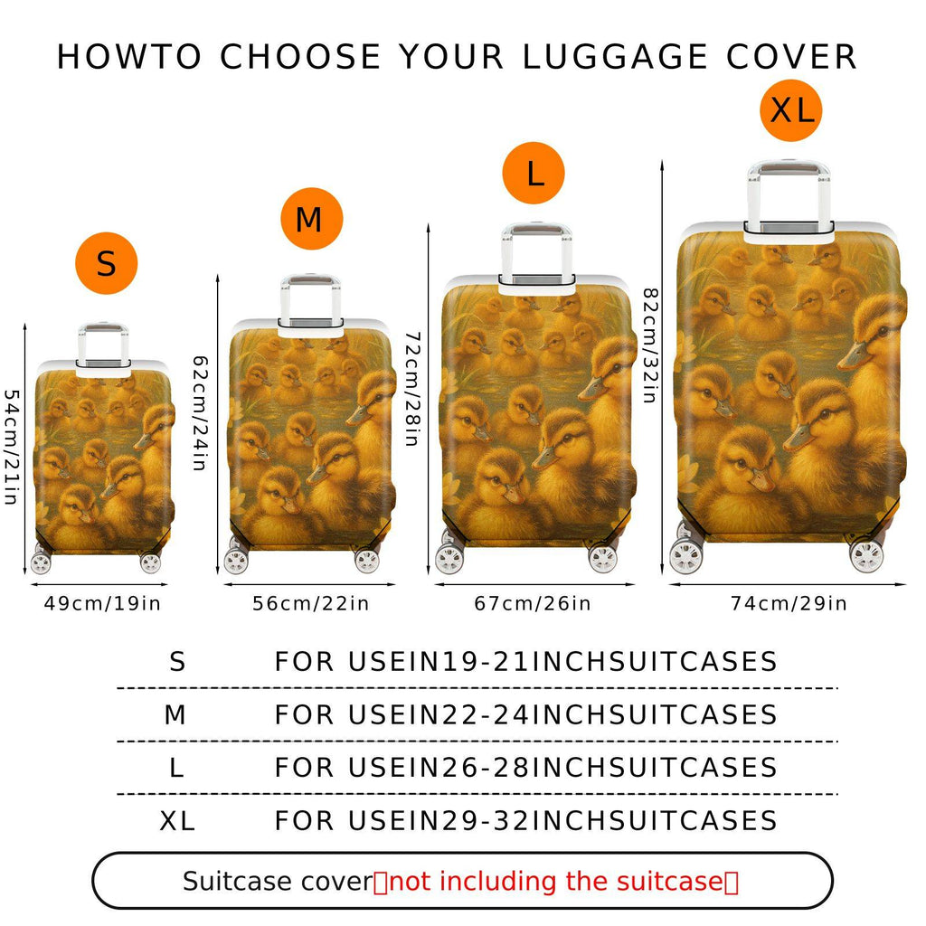 1-Piece Cute Duckling Pond Nature Floral Yellow  Suitcase Luggage Cover, Stretch Protective Sleeve
