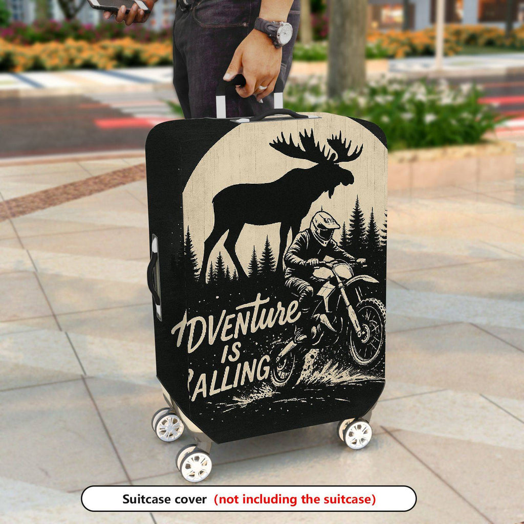 1-Piece Adventure Moose Forest Motorcycle Vintage  Suitcase Luggage Cover, Stretch Protective Sleeve