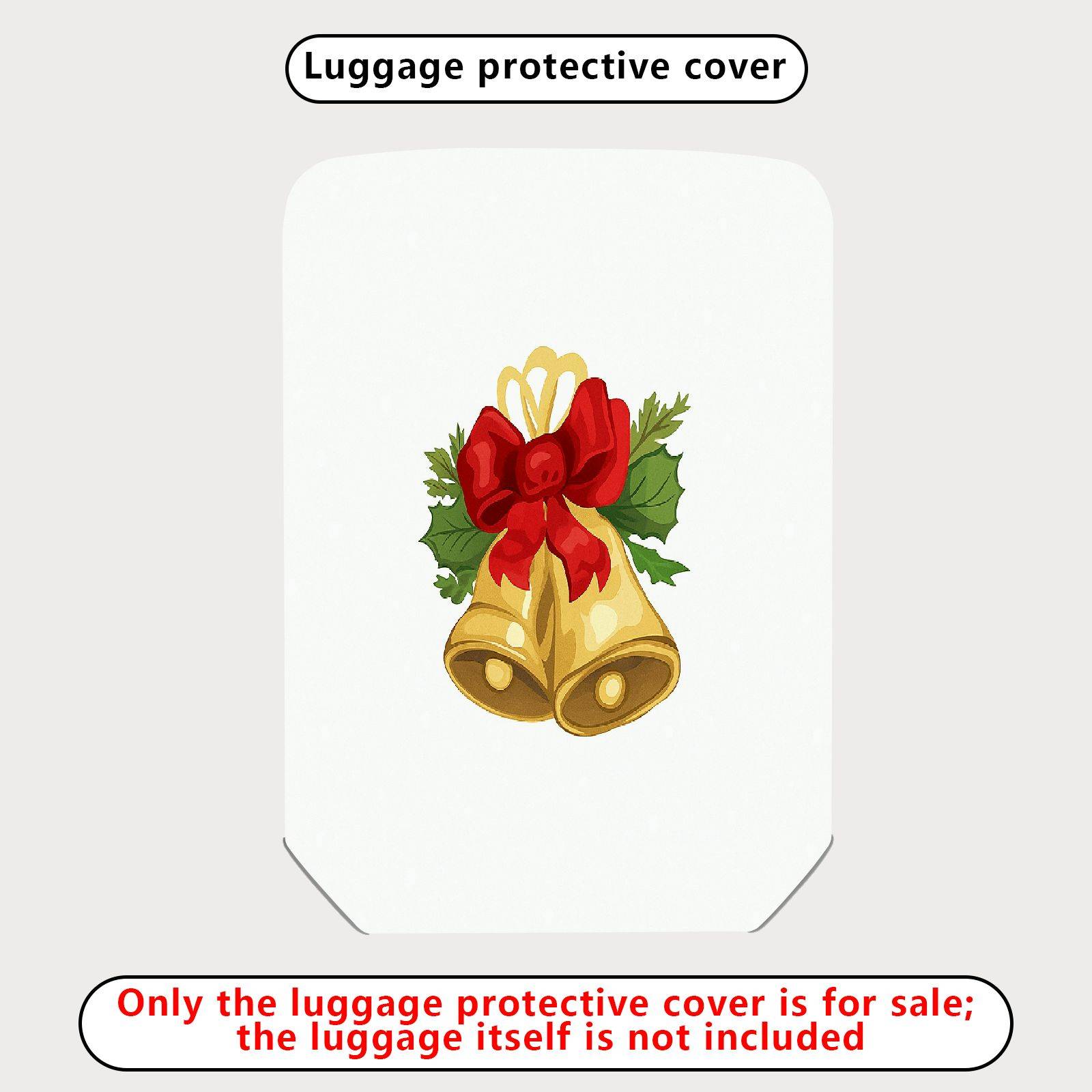 1-Piece Christmas Bell Red Bow Holiday Festive Elegant  Suitcase Luggage Cover, Stretch Protective Sleeve