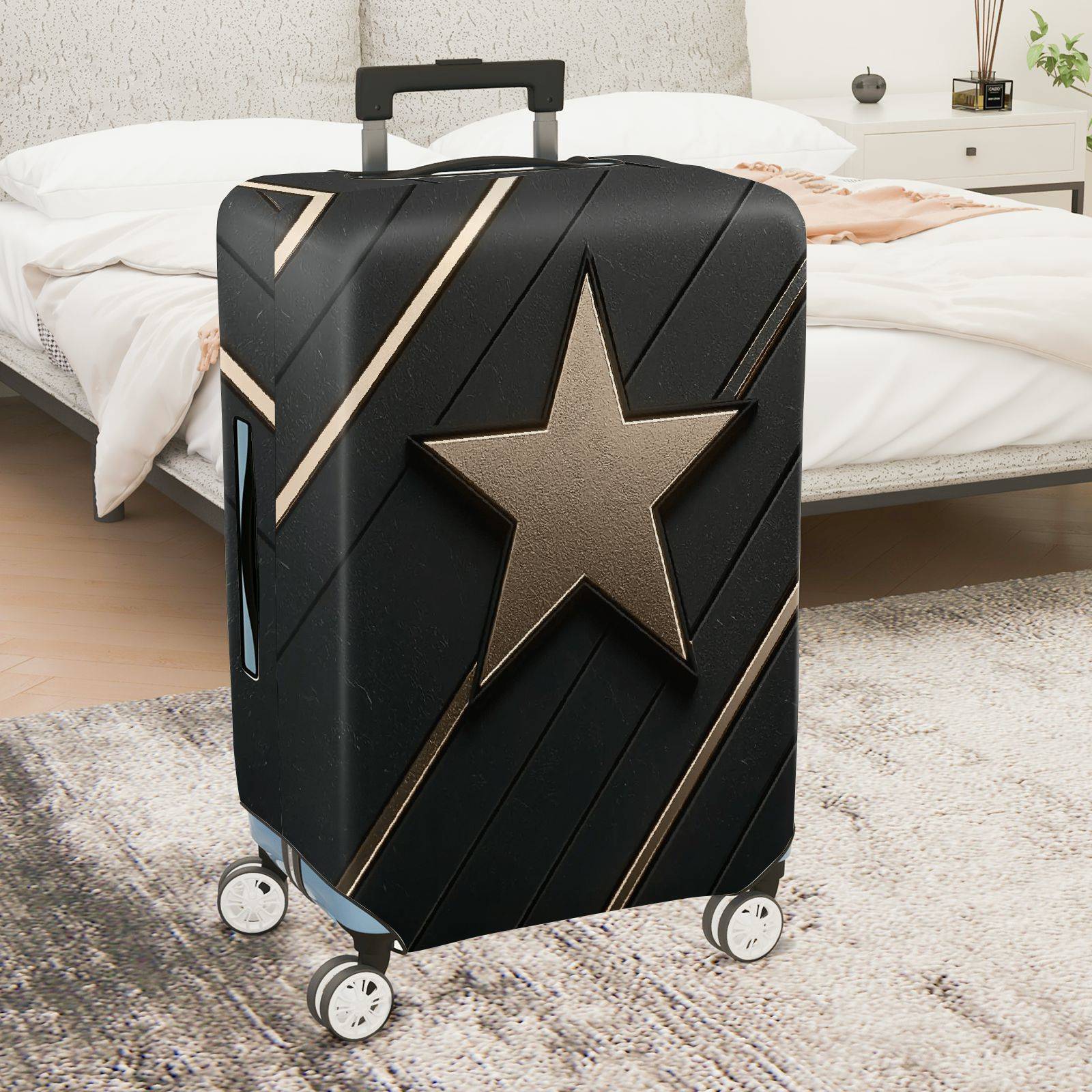 1-Piece Star Pattern Black Gold Geometric Modern Stylish  Suitcase Luggage Cover, Stretch Protective Sleeve