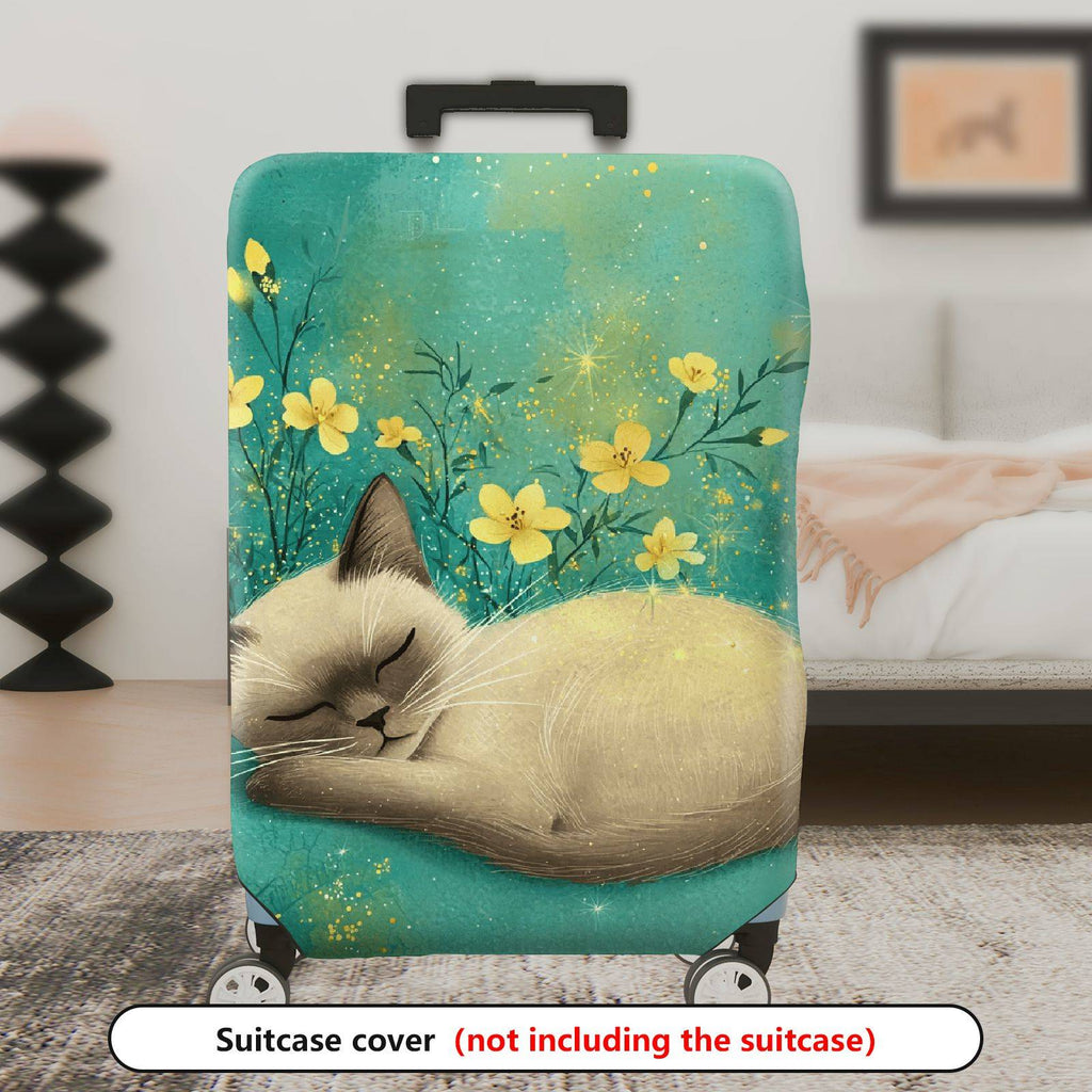 1-Piece Cute Floral Sleeping Cat Nature Artful  Suitcase Luggage Cover, Stretch Protective Sleeve