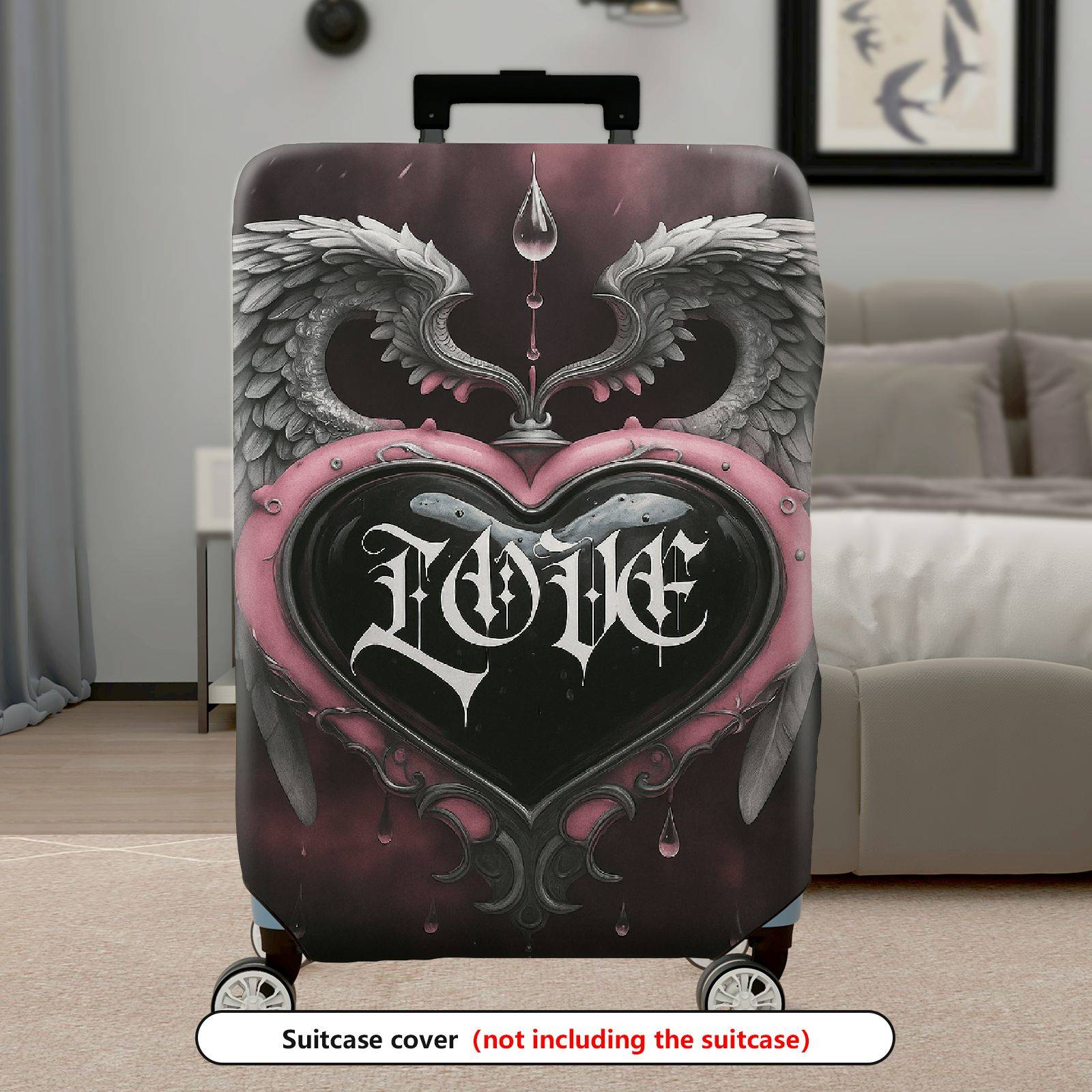 1-Piece Angel Heart Gothic Love Stylish  Suitcase Luggage Cover, Stretch Protective Sleeve