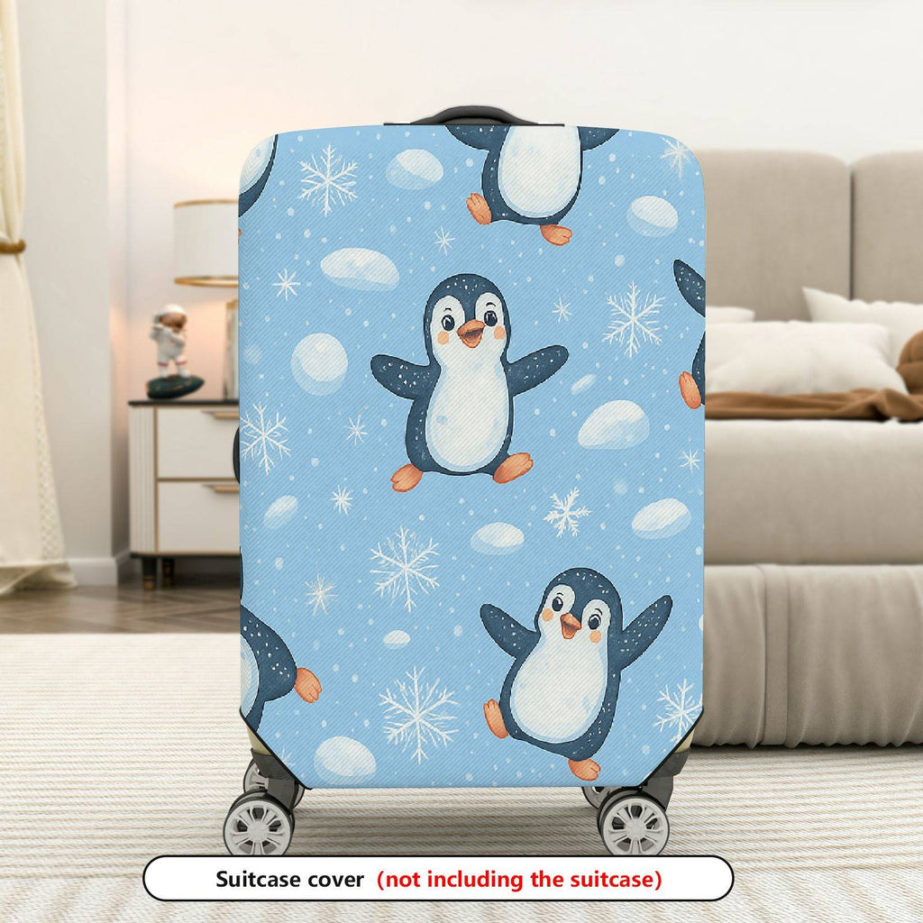 1-Piece Penguin Snowflake Winter Holiday Fun Friendly  Suitcase Luggage Cover, Stretch Protective Sleeve