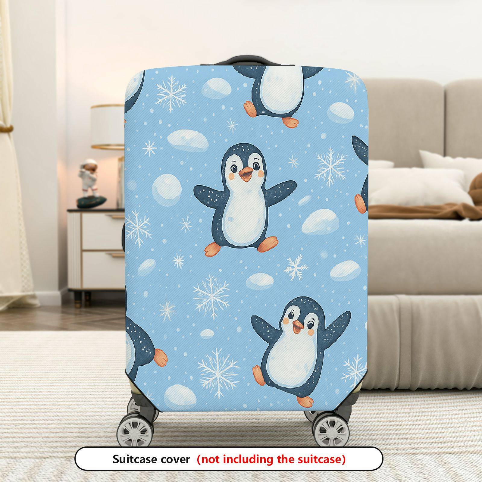 1-Piece Penguin Snowflake Winter Holiday Fun Friendly  Suitcase Luggage Cover, Stretch Protective Sleeve