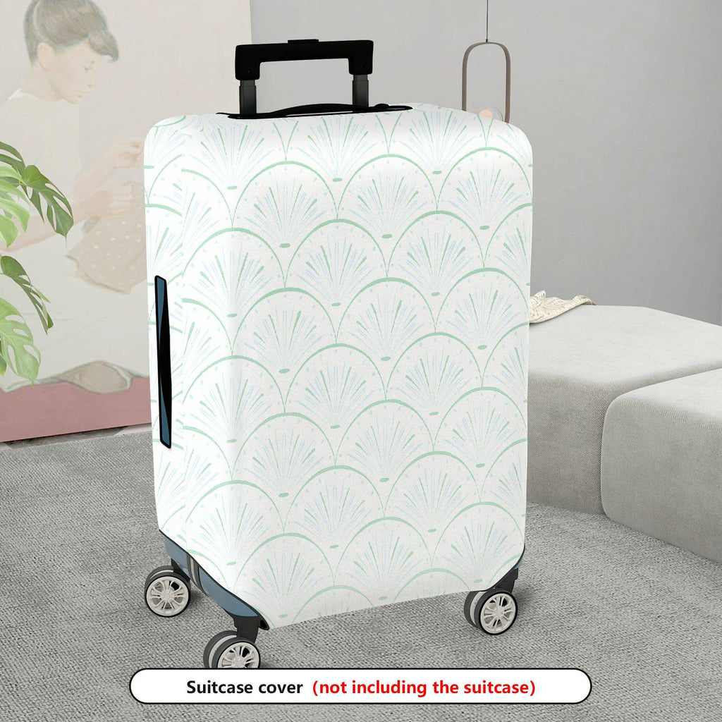 1-Piece Abstract Geometric  Green Scallop Pattern  Suitcase Luggage Cover, Stretch Protective Sleeve