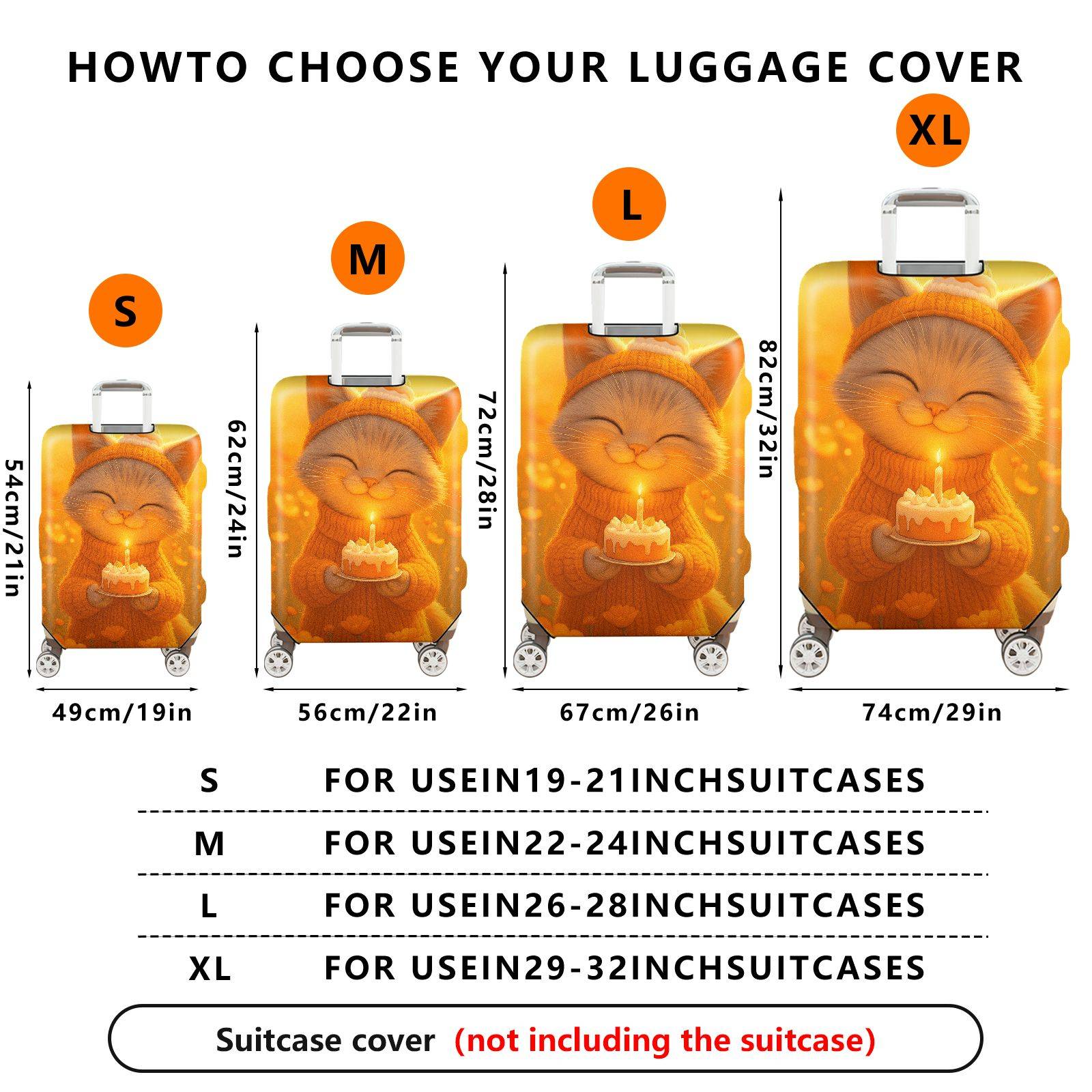 1-Piece Cute Cat Candle Orange Warm Cozy  Suitcase Luggage Cover, Stretch Protective Sleeve