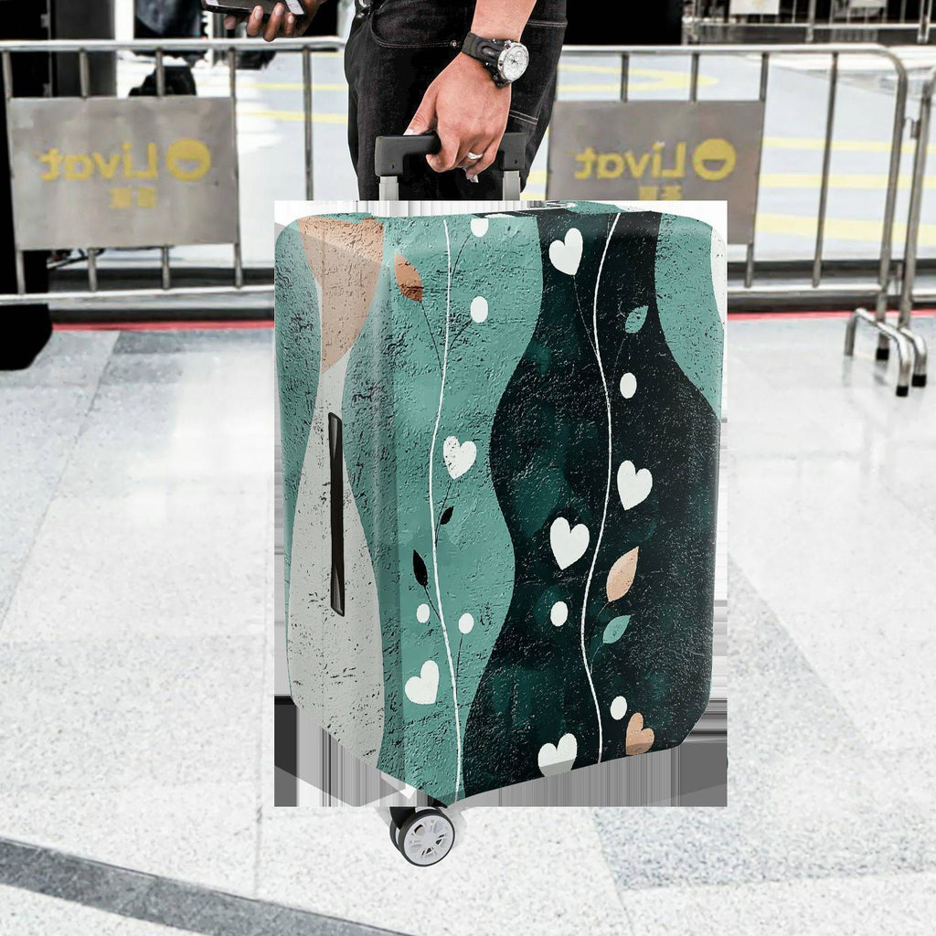 1-Piece Abstract Heart Leaf Artistic Pastel Green Decorative  Suitcase Luggage Cover, Stretch Protective Sleeve