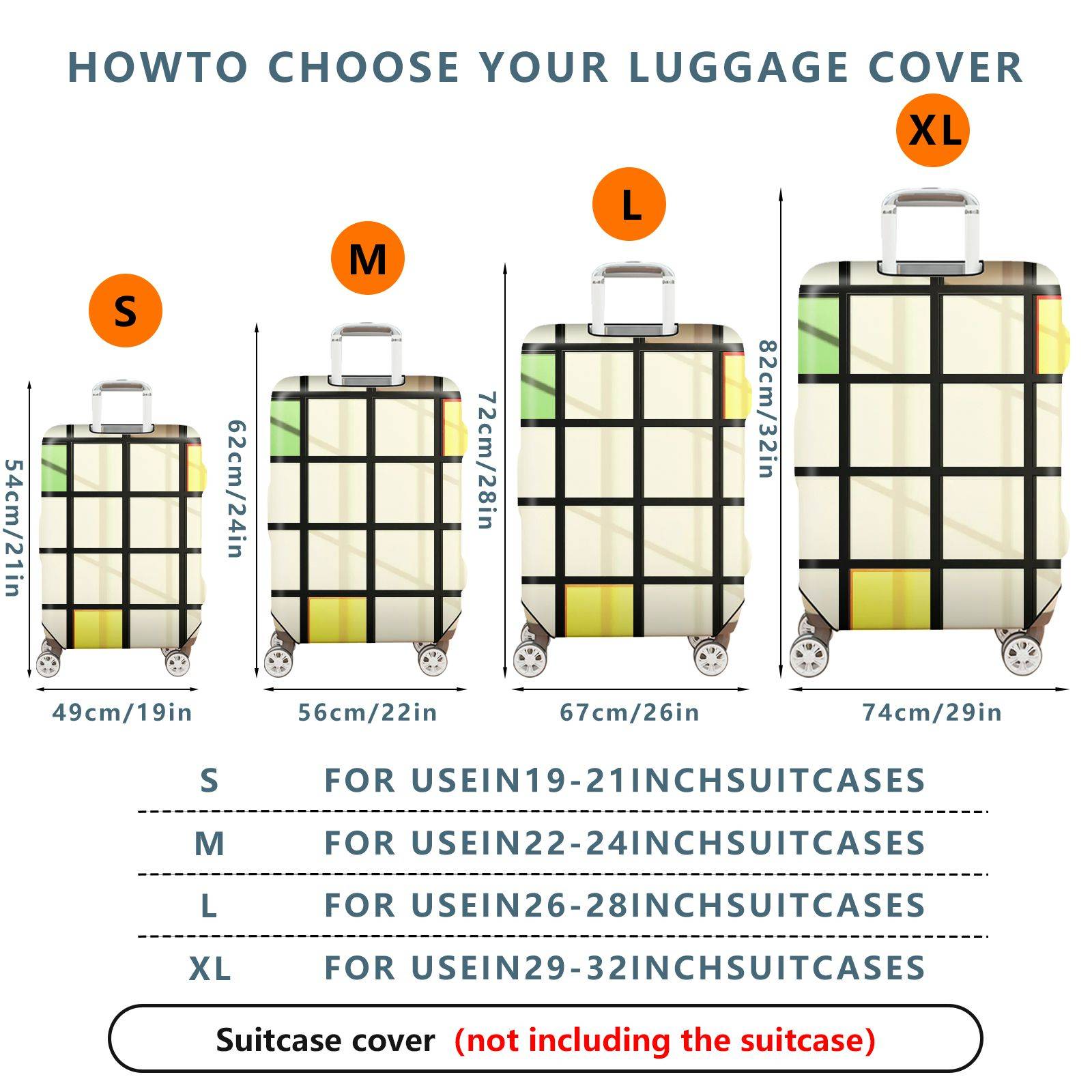 1-Piece Modern Art Geometric Multicolor Checkered Graphic  Suitcase Luggage Cover, Stretch Protective Sleeve