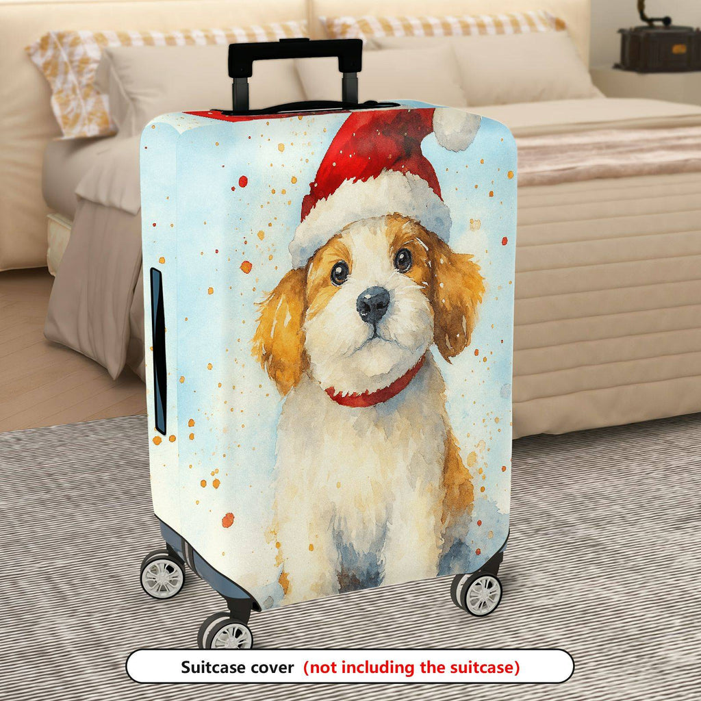 1-Piece Christmas Dog Santa Holiday Festive  Suitcase Luggage Cover, Stretch Protective Sleeve