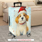 1-Piece Christmas Dog Santa Holiday Festive  Suitcase Luggage Cover, Stretch Protective Sleeve