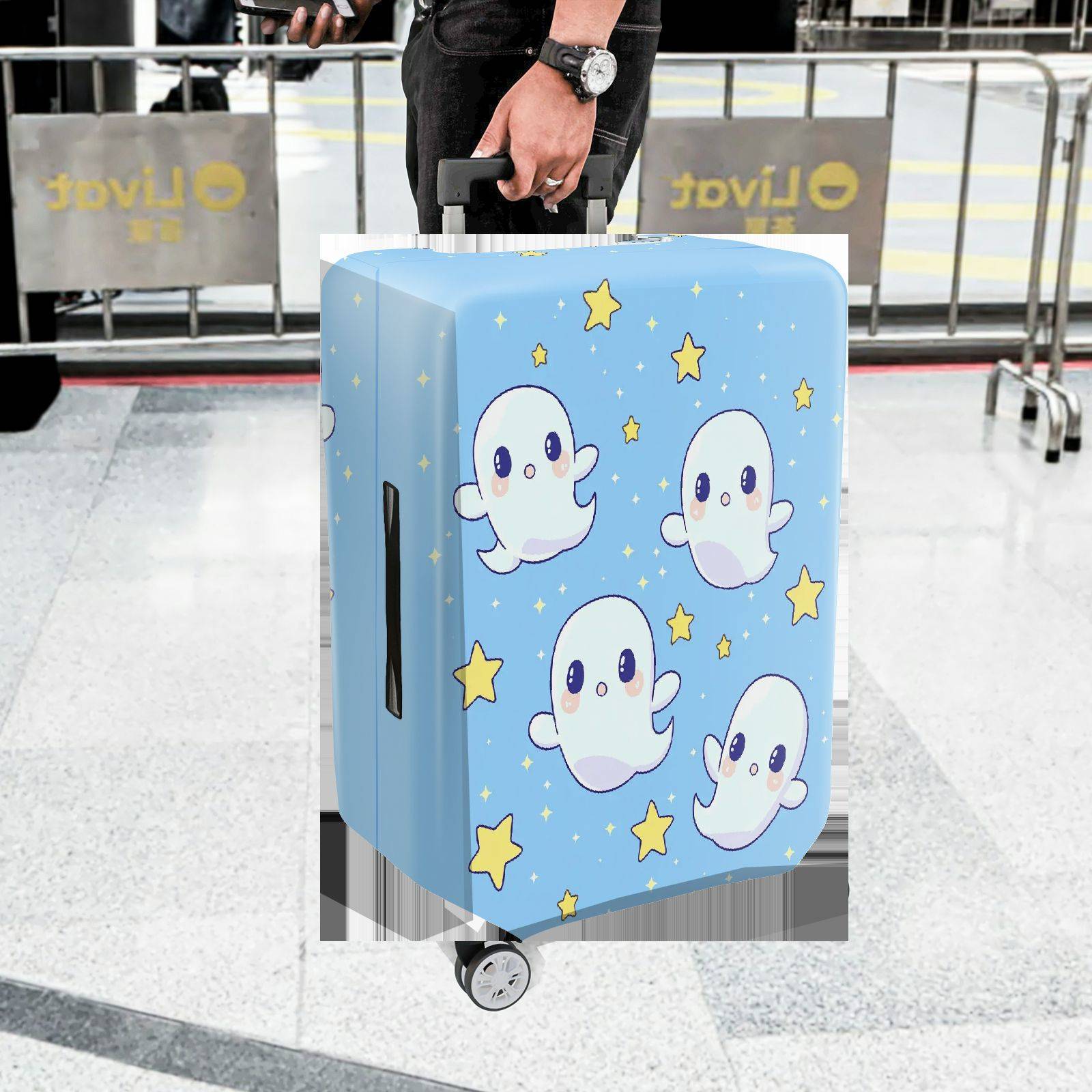 1-Piece Cute  Ghost Starry Sky Blue  Suitcase Luggage Cover, Stretch Protective Sleeve