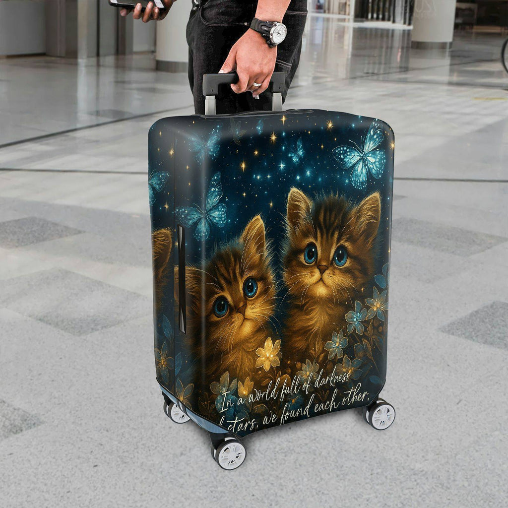 1-Piece Starry Night Cat Butterfly Floral Romantic  Suitcase Luggage Cover, Stretch Protective Sleeve