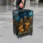 1-Piece Starry Night Cat Butterfly Floral Romantic  Suitcase Luggage Cover, Stretch Protective Sleeve