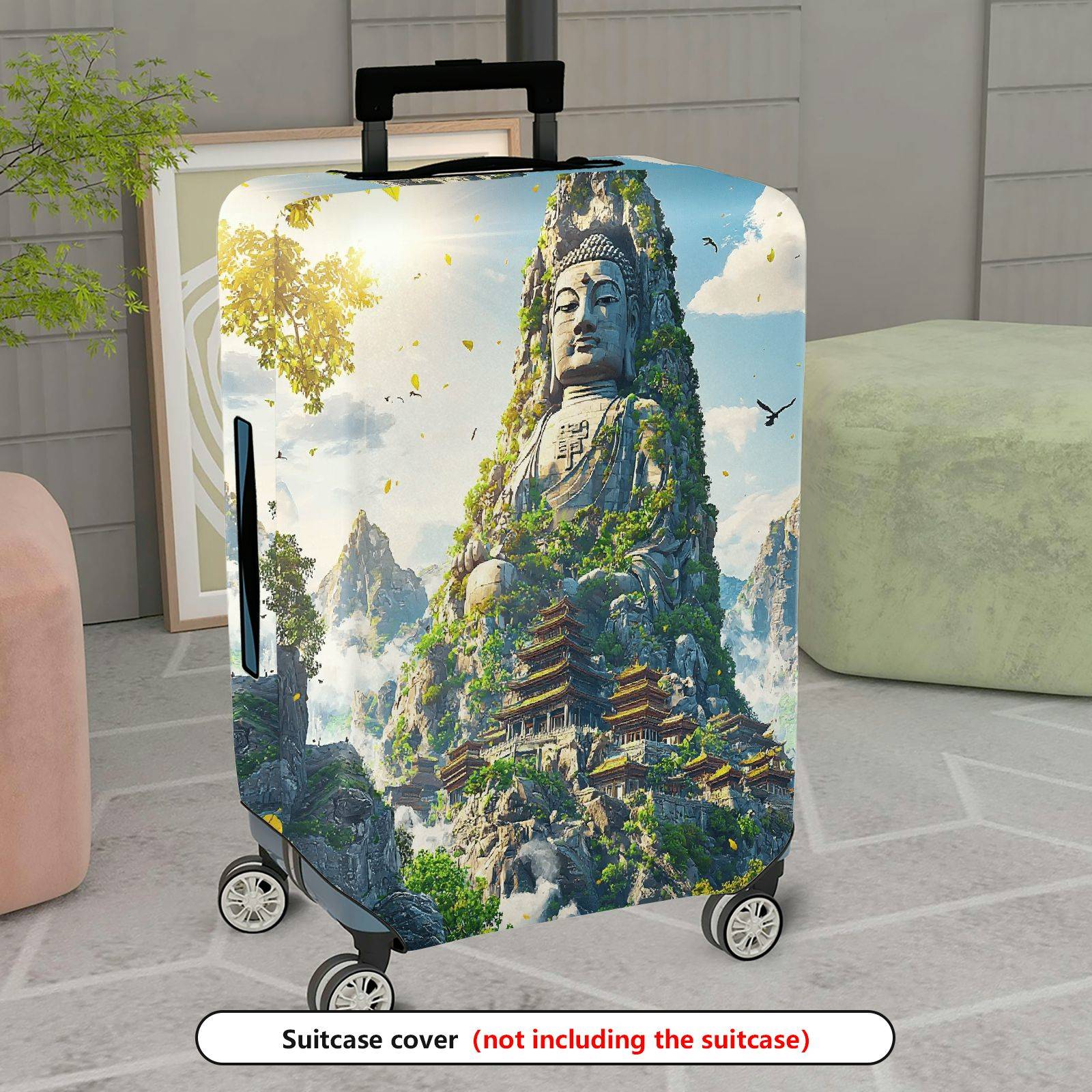 1-Piece Mountain Nature Landscape Temple Birds Sunlight  Suitcase Luggage Cover, Stretch Protective Sleeve