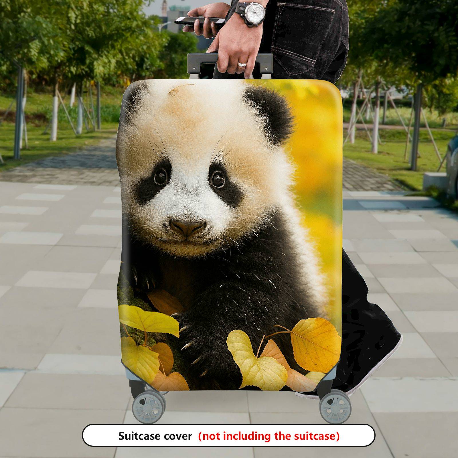 1-Piece Panda Autumn Leaves Nature Wildlife Cute  Suitcase Luggage Cover, Stretch Protective Sleeve