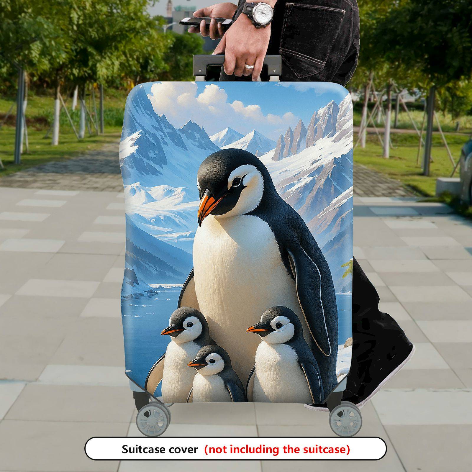 1-Piece Penguin Family Winter Mountain Snow Cute  Suitcase Luggage Cover, Stretch Protective Sleeve