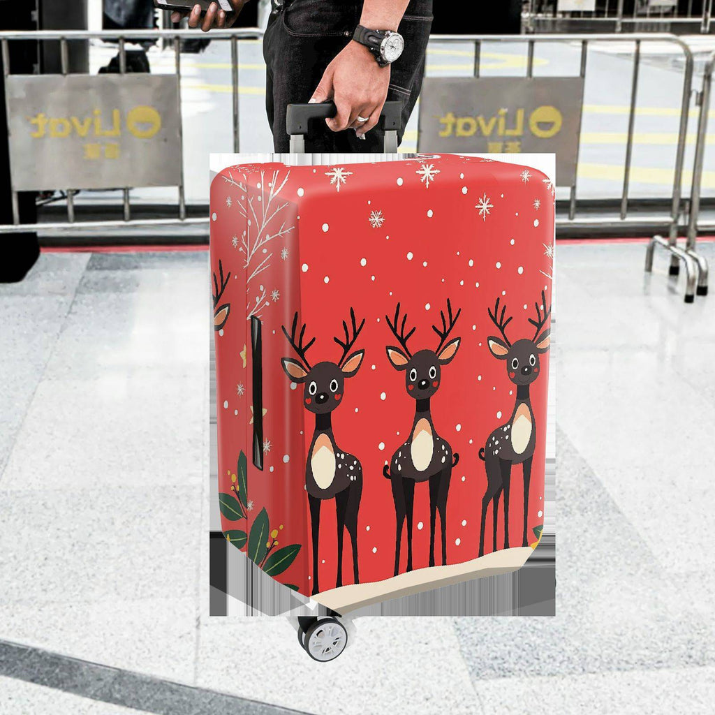 1-Piece Reindeer Snowflake Winter Red Cute Holiday  Suitcase Luggage Cover, Stretch Protective Sleeve