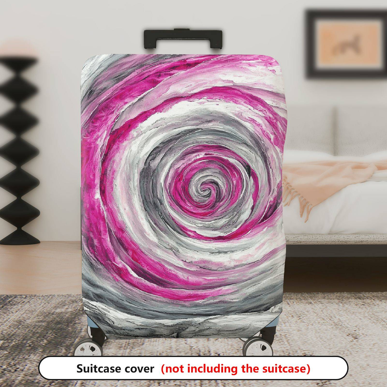 1-Piece Abstract Swirl Pink Gray Artistic Spiral  Suitcase Luggage Cover, Stretch Protective Sleeve