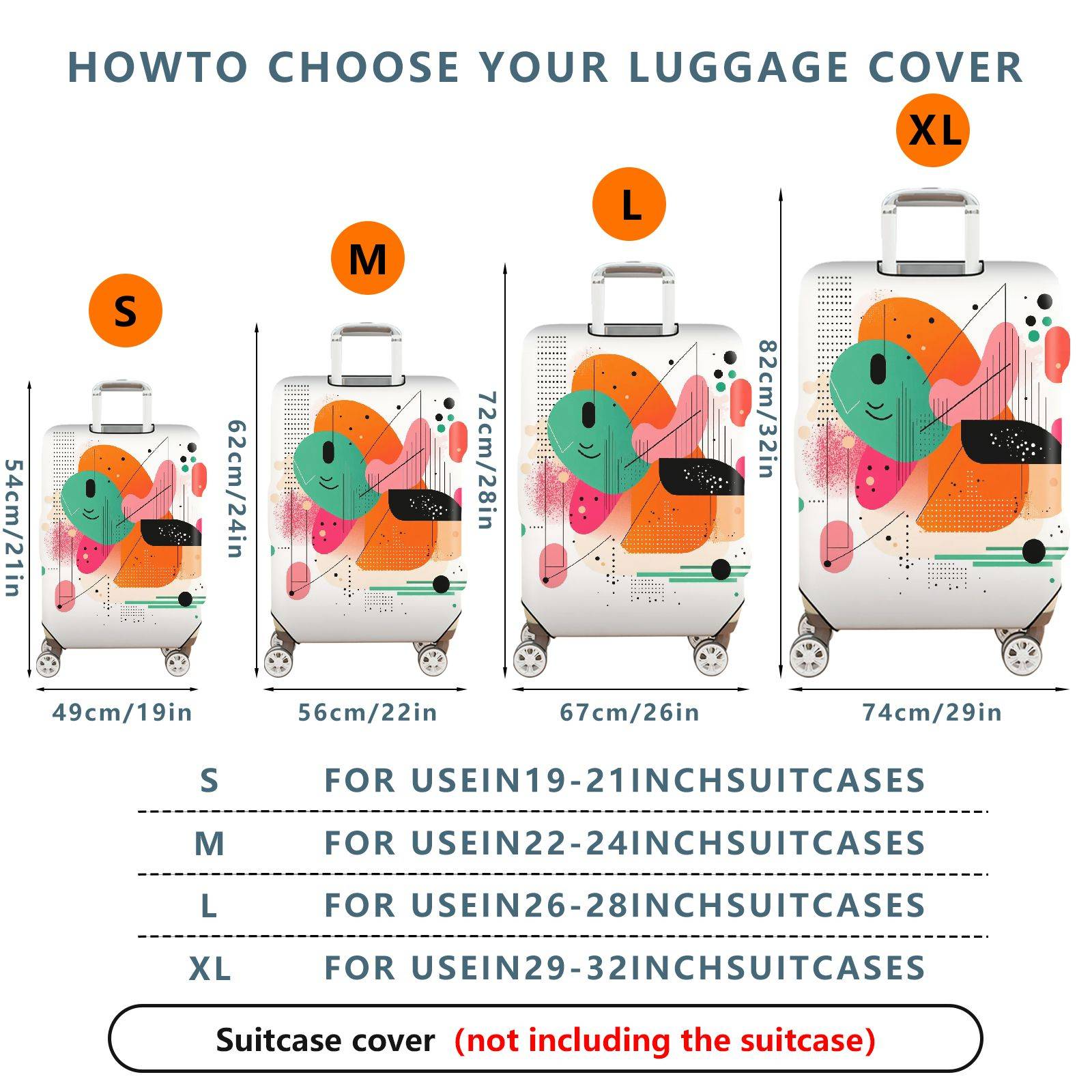 1-Piece Abstract Geometric Colorful Artistic Unique Modern  Suitcase Luggage Cover, Stretch Protective Sleeve