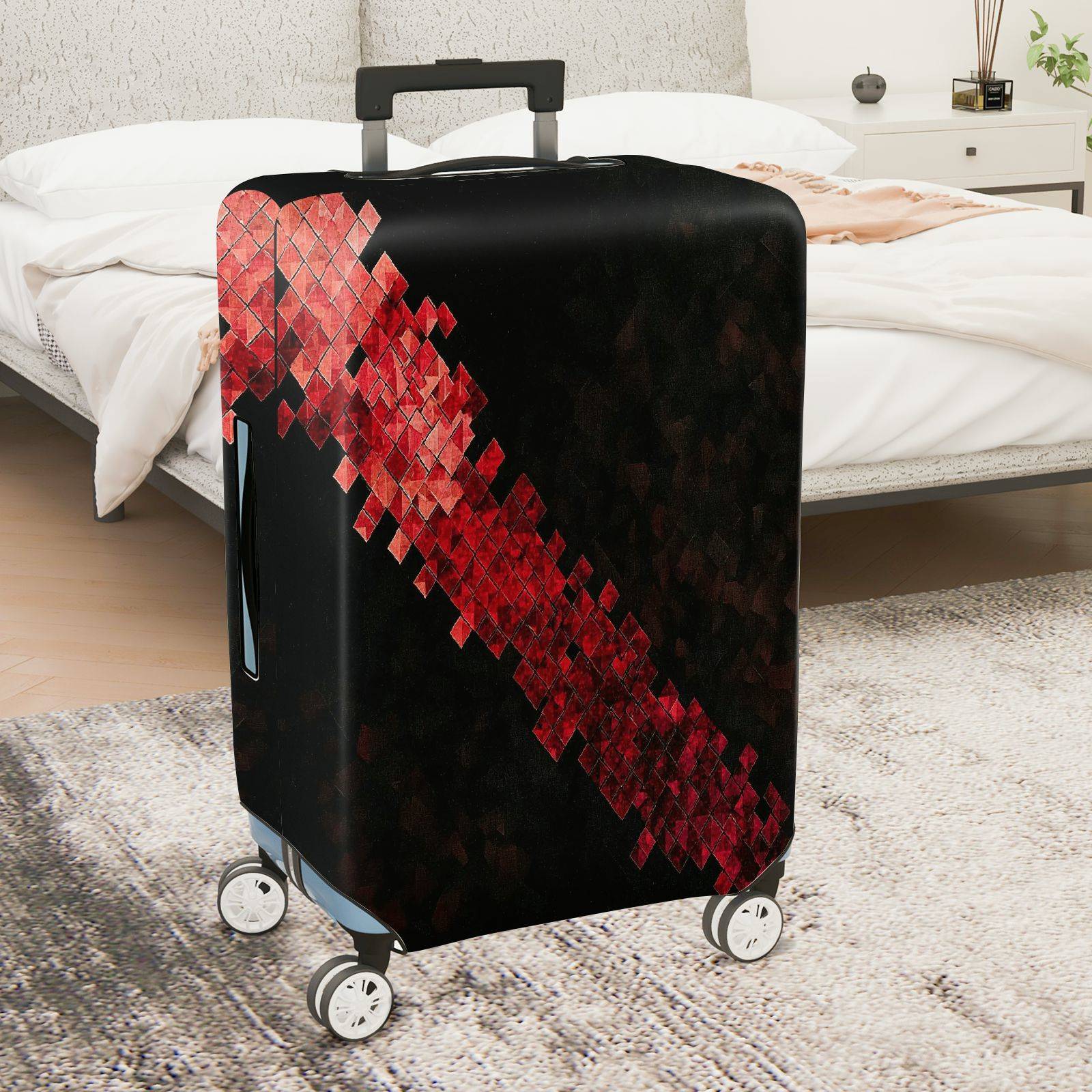 1-Piece Geometric Red Black Abstract Modern Stylish  Suitcase Luggage Cover, Stretch Protective Sleeve
