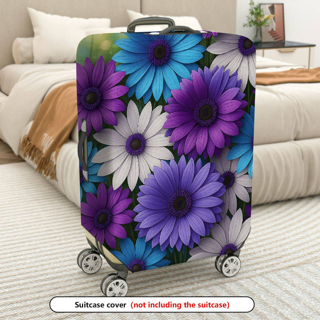 1-Piece Purple Blue White Floral Luggage  Suitcase Luggage Cover, Stretch Protective Sleeve
