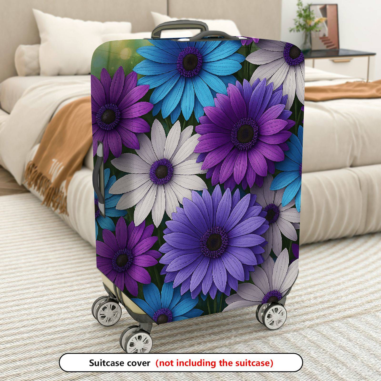 1-Piece Purple Blue White Floral Luggage  Suitcase Luggage Cover, Stretch Protective Sleeve