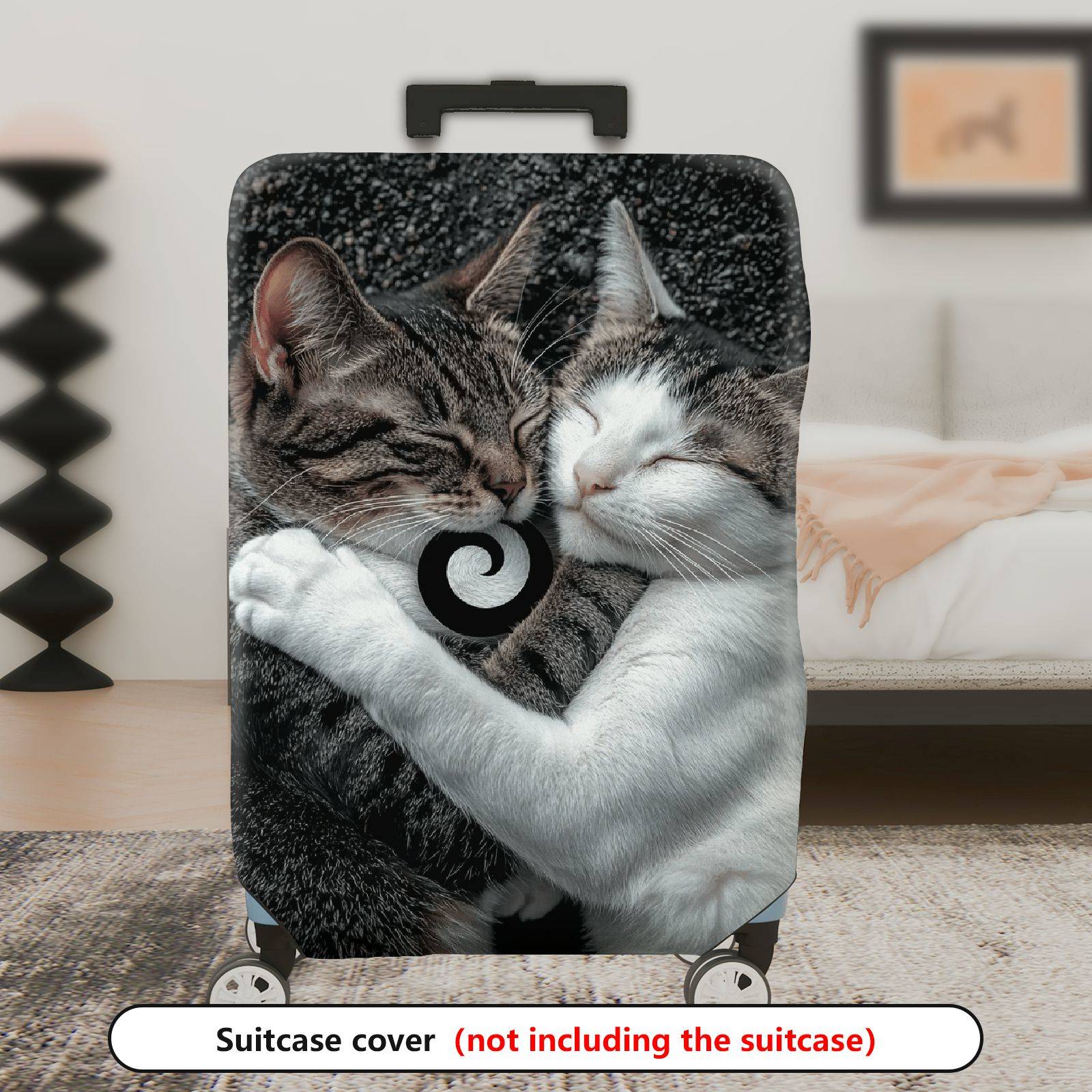 1-Piece Cute Cozy Cat Hugging Love Peace  Suitcase Luggage Cover, Stretch Protective Sleeve