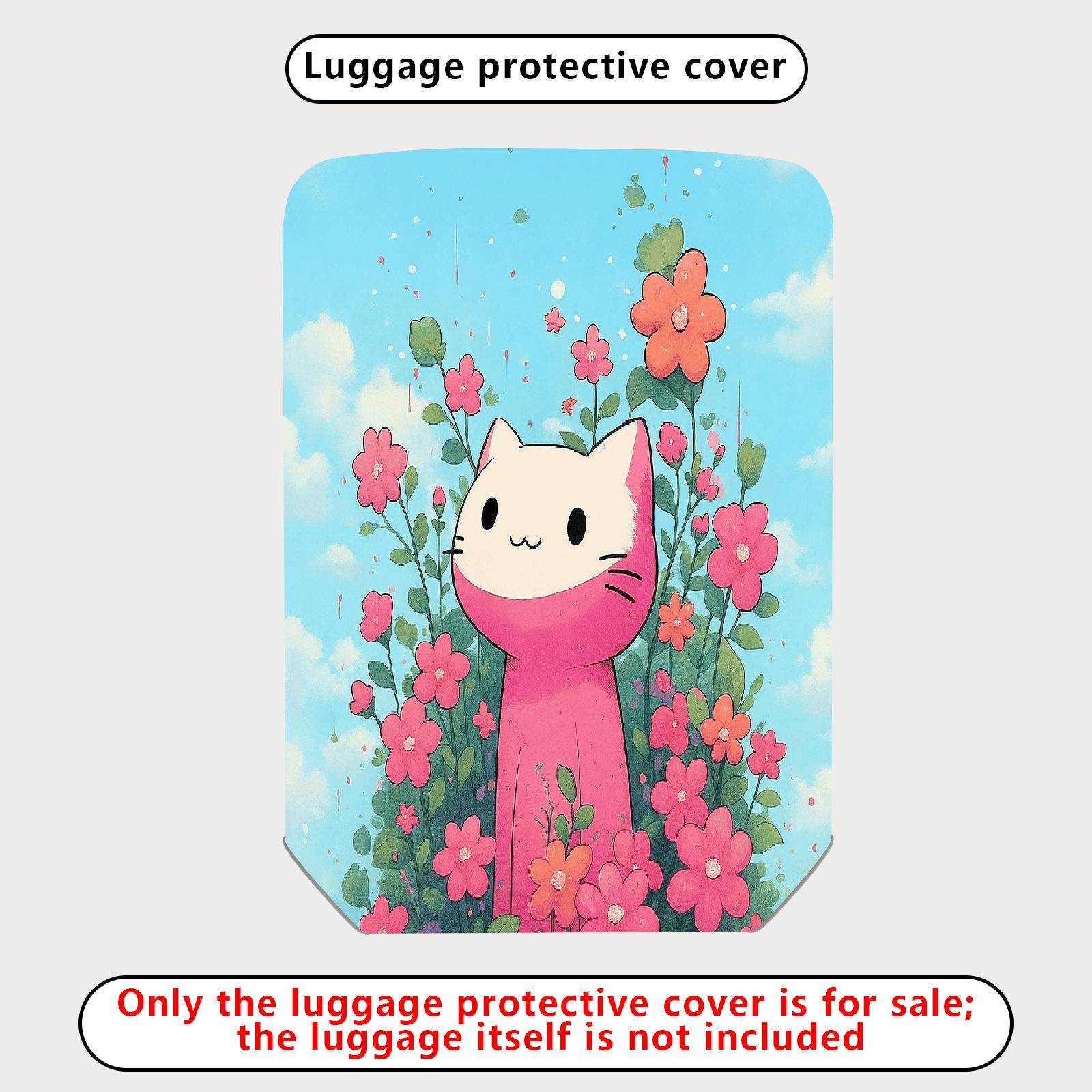 1-Piece Floral Cute Pink Cat  Suitcase Luggage Cover, Stretch Protective Sleeve