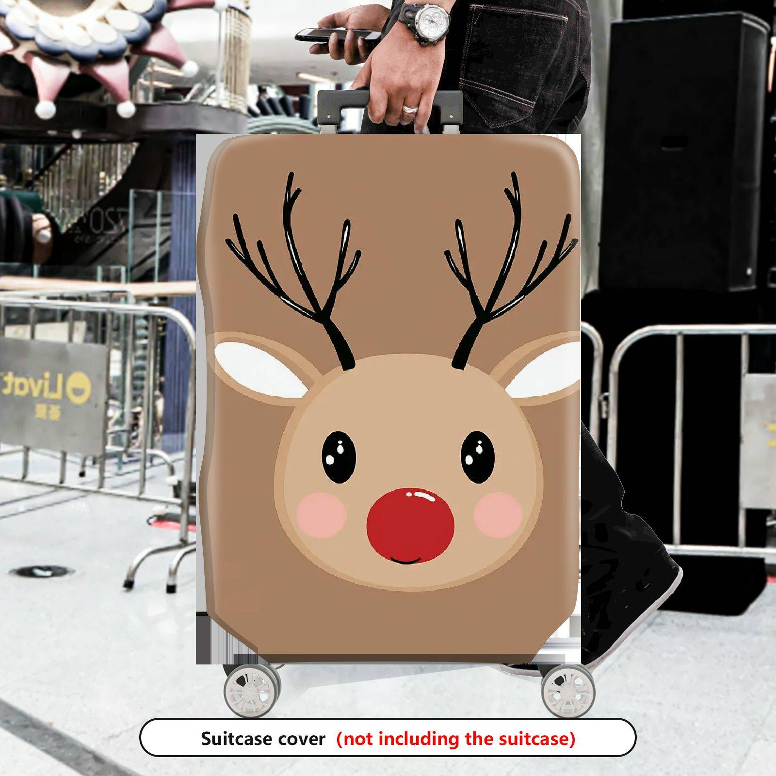 1-Piece Reindeer Christmas Festive Cute Fun Holiday  Suitcase Luggage Cover, Stretch Protective Sleeve