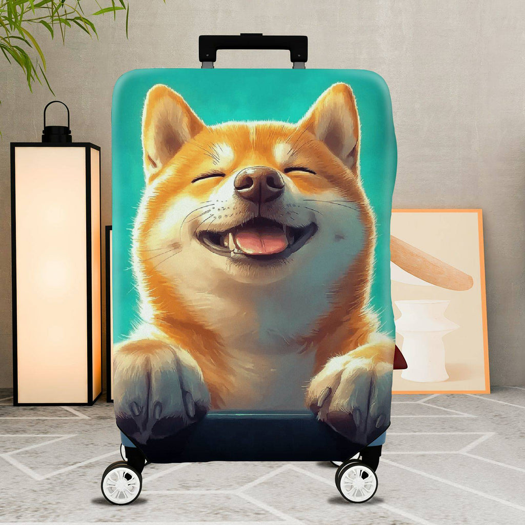 1-Piece Cute Pet Dog Animal Art Blue Luggage  Suitcase Luggage Cover, Stretch Protective Sleeve