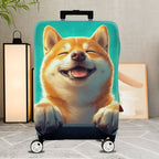 1-Piece Cute Pet Dog Animal Art Blue Luggage  Suitcase Luggage Cover, Stretch Protective Sleeve