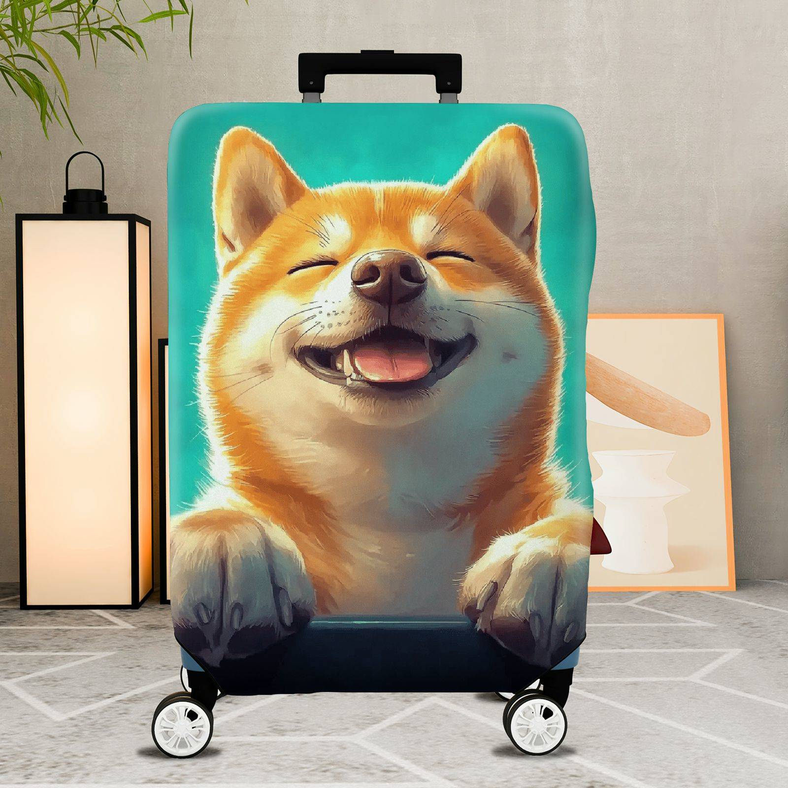 1-Piece Cute Pet Dog Animal Art Blue Luggage  Suitcase Luggage Cover, Stretch Protective Sleeve