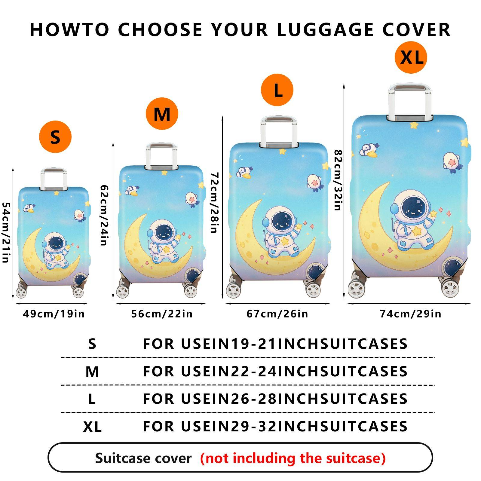 1-Piece Astronaut Moon Star Galaxy  Suitcase Luggage Cover, Stretch Protective Sleeve