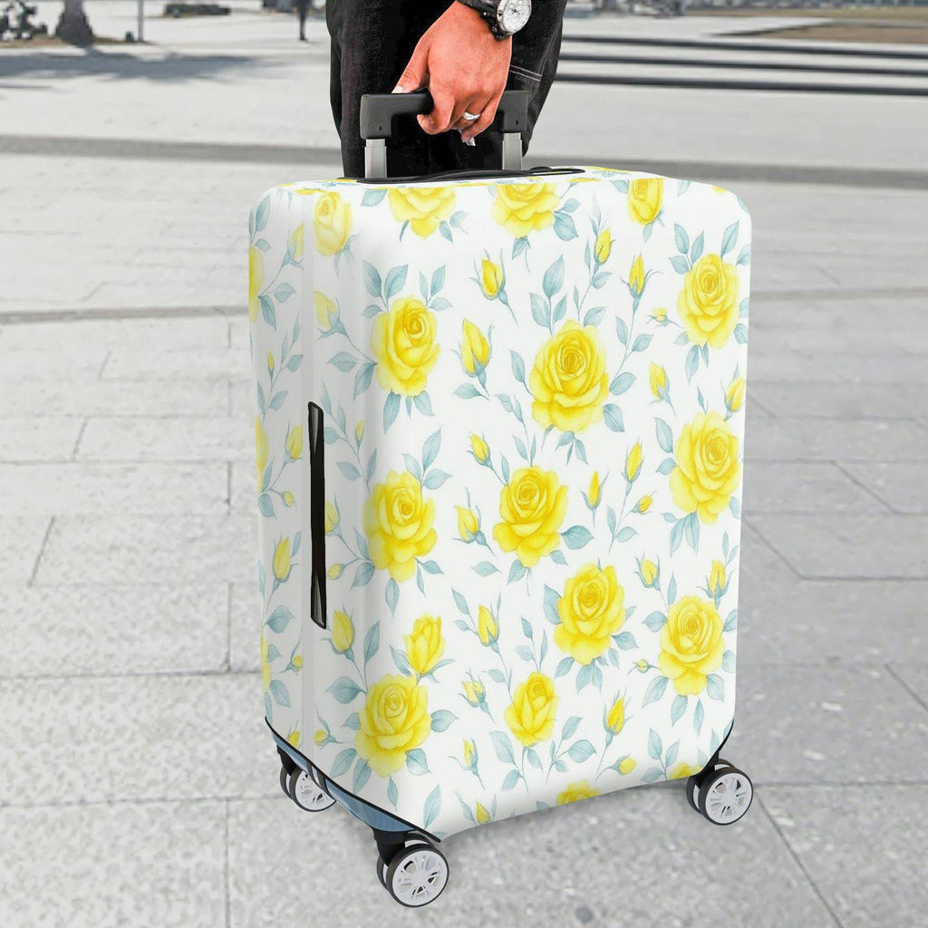 1-Piece Yellow Rose Floral Pattern Elegant Stylish Bright Cheerful  Suitcase Luggage Cover, Stretch Protective Sleeve