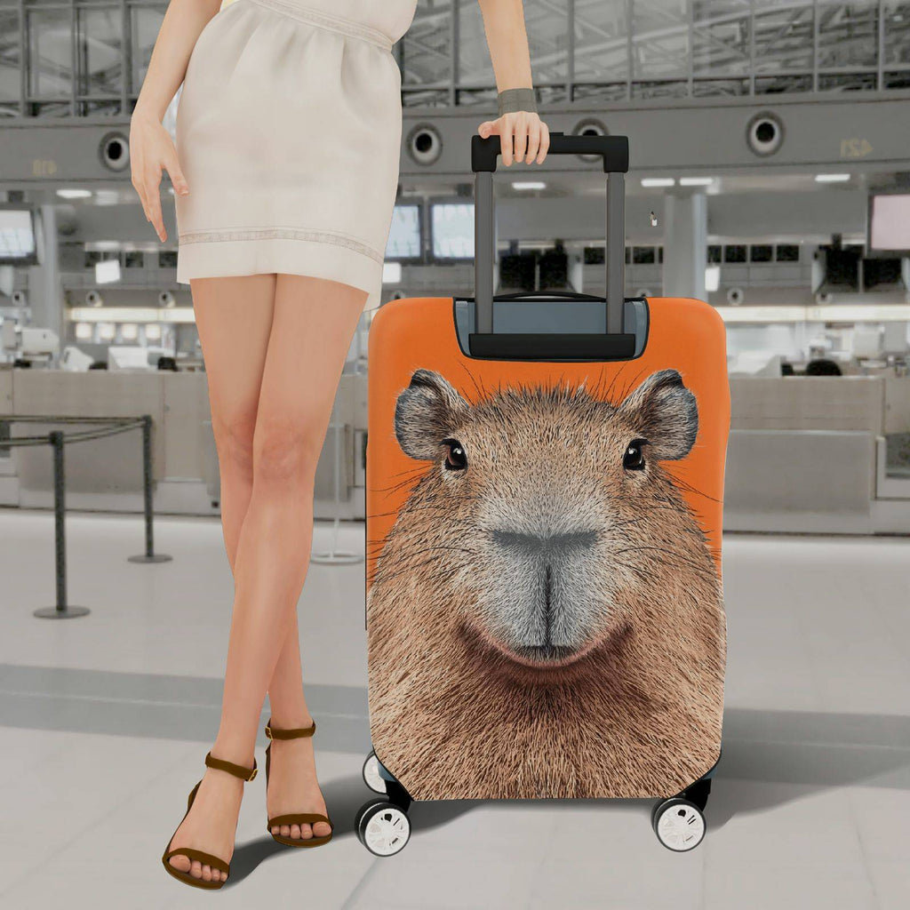 1-Piece Orange Capybara Animal Fun Quirky Cute  Suitcase Luggage Cover, Stretch Protective Sleeve