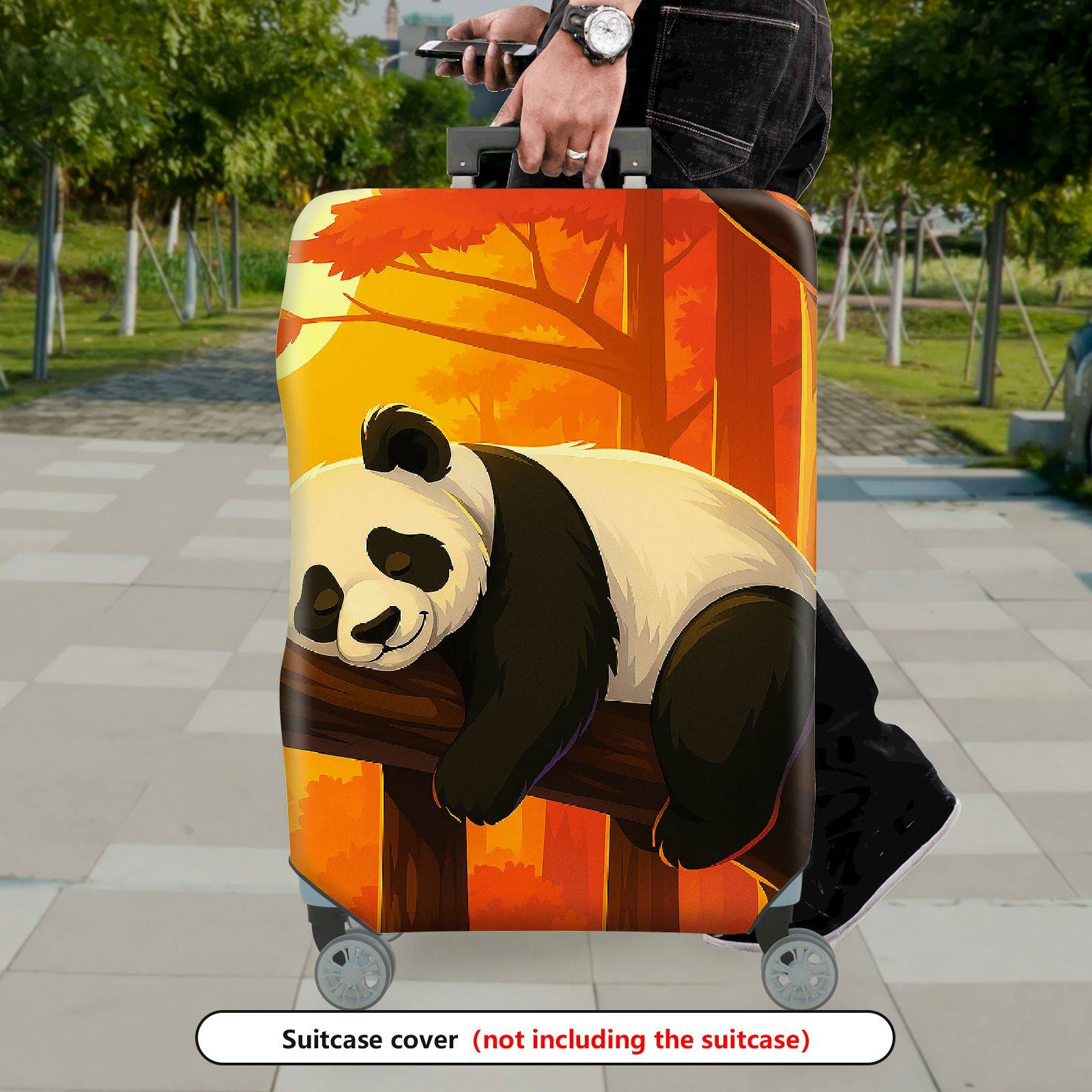 1-Piece Cute  Panda Tree Autumn Nature Luggage  Suitcase Luggage Cover, Stretch Protective Sleeve