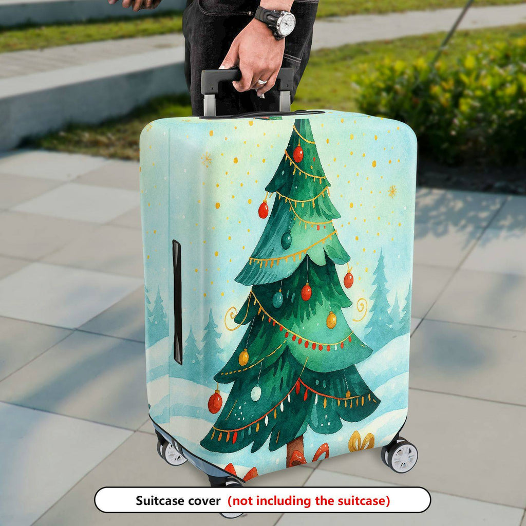 1-Piece Christmas Tree Festive Holiday Snow Winter Colorful  Suitcase Luggage Cover, Stretch Protective Sleeve