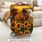 1-Piece Horse Sunflower Butterfly Sunset Landscape  Suitcase Luggage Cover, Stretch Protective Sleeve