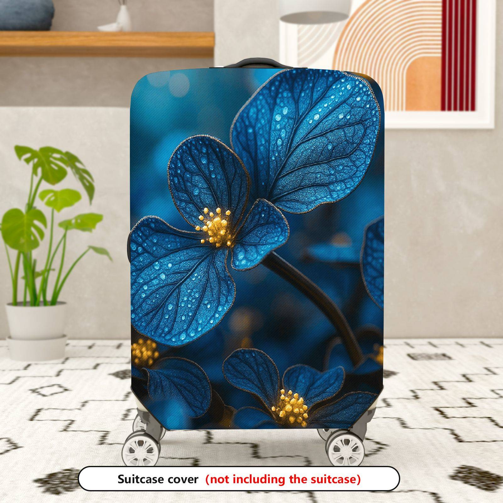 1-Piece Blue Floral Nature Abstract Artistic Elegant  Suitcase Luggage Cover, Stretch Protective Sleeve