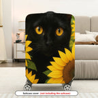 1-Piece Black Cat Sunflower Nature Art Cute Animal  Suitcase Luggage Cover, Stretch Protective Sleeve