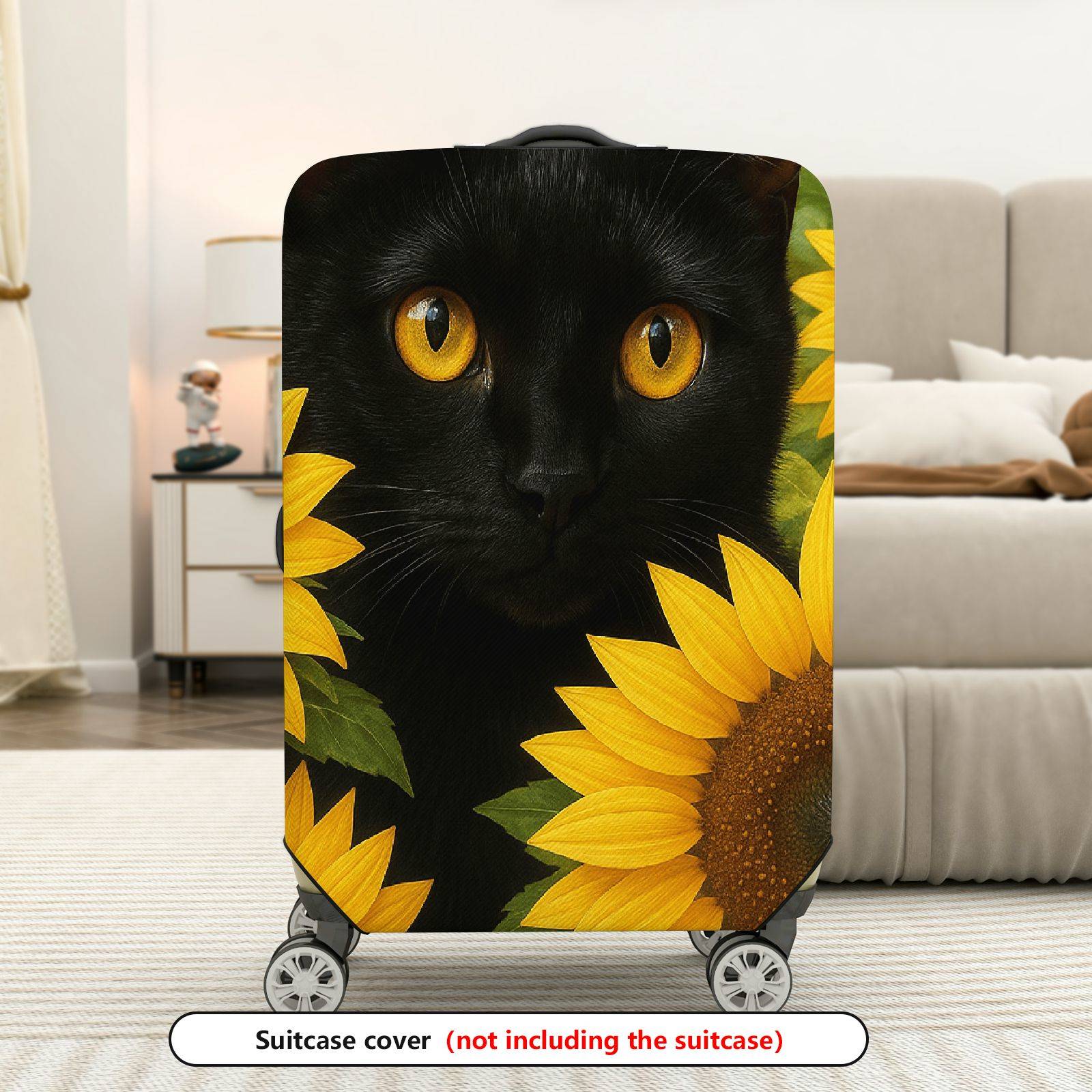 1-Piece Black Cat Sunflower Nature Art Cute Animal  Suitcase Luggage Cover, Stretch Protective Sleeve