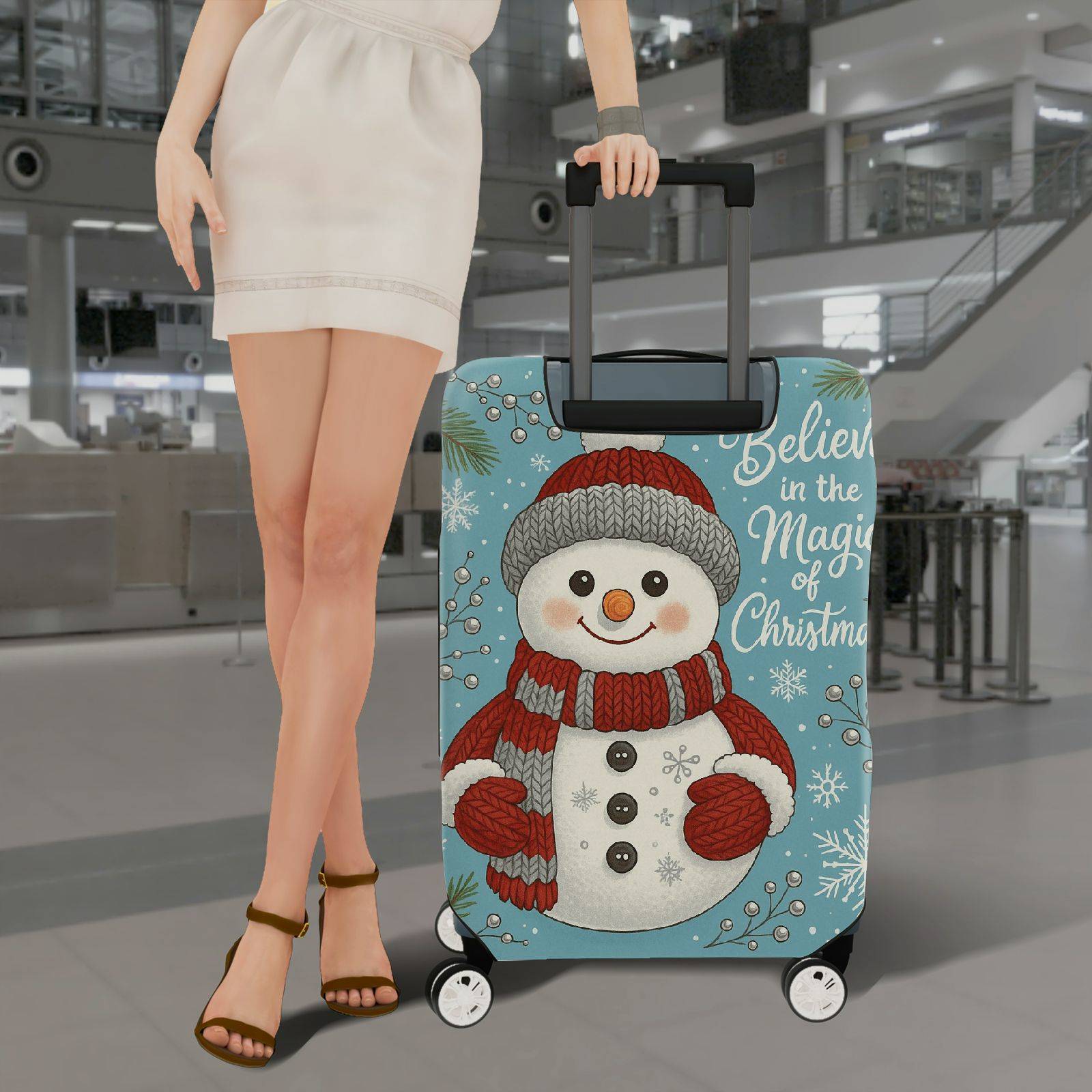 1-Piece Snowman Christmas Winter Holiday Festive Cheer  Suitcase Luggage Cover, Stretch Protective Sleeve