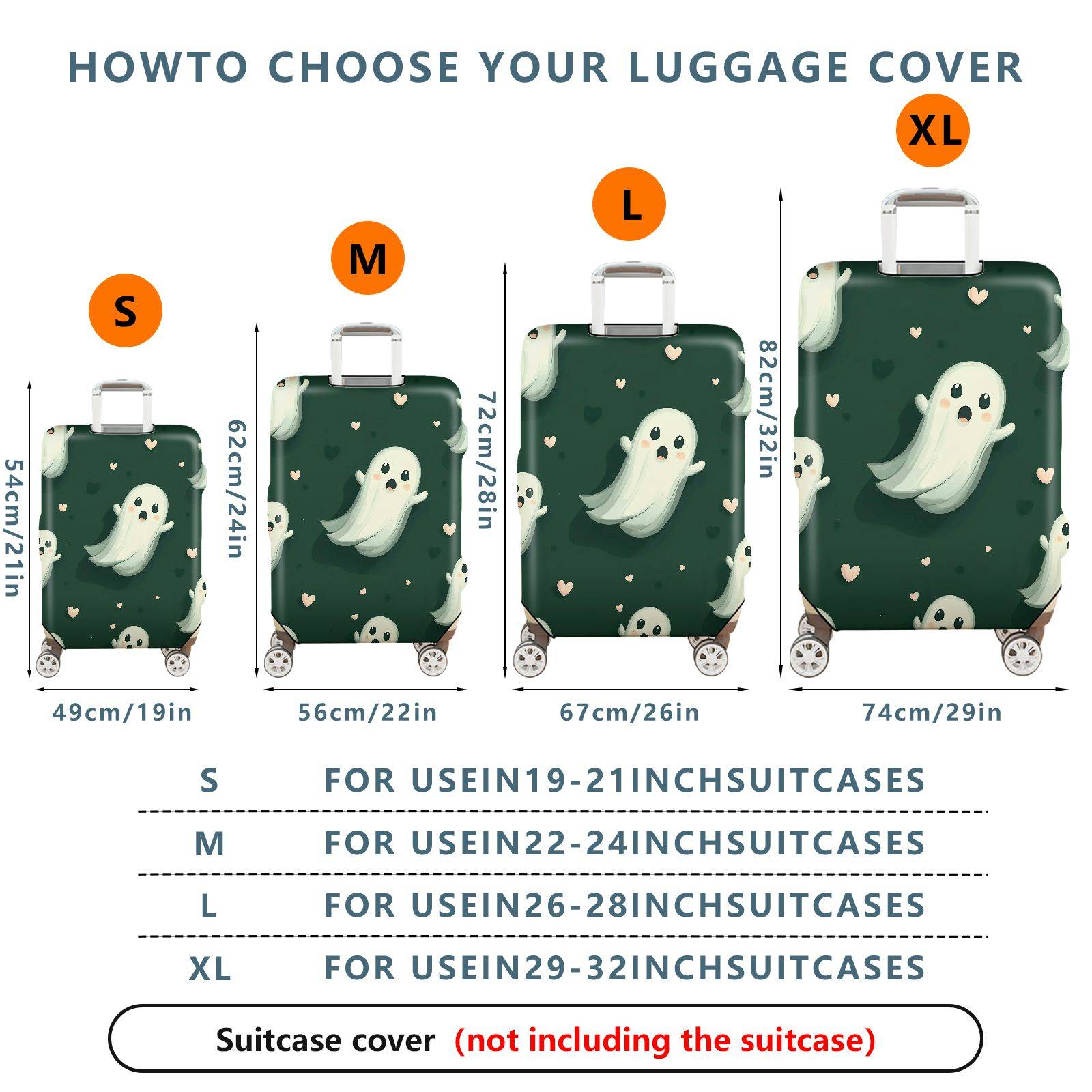 1-Piece Ghost Heart Cute Fun Unique Spooky  Suitcase Luggage Cover, Stretch Protective Sleeve