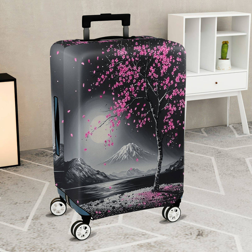 1-Piece Cherry Blossom Mountain Moon Scenic Artistic Nature Landscape  Suitcase Luggage Cover, Stretch Protective Sleeve