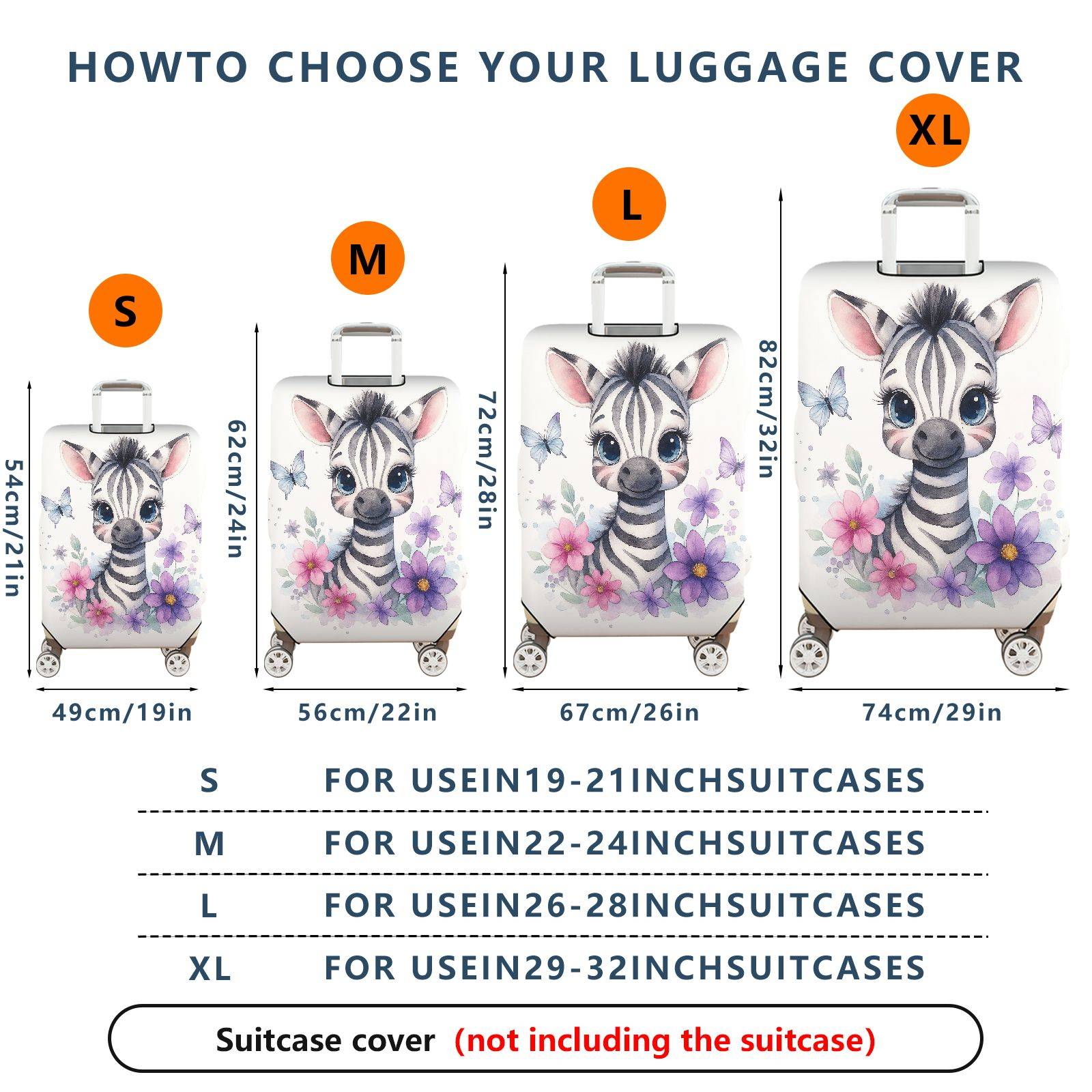 1-Piece Cute Zebra Butterfly Floral Art Print  Suitcase Luggage Cover, Stretch Protective Sleeve