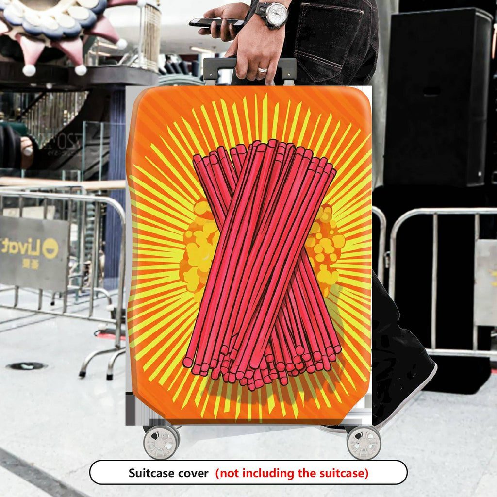 1-Piece Festive Orange Firecrackers Holiday Celebration Vibrant  Suitcase Luggage Cover, Stretch Protective Sleeve